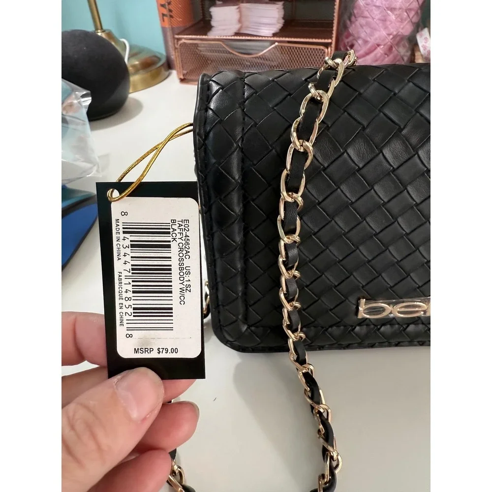 Bebe Taffy Woven Chain Crossbody Bag Black MSRP 79‎